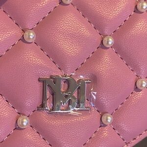 Badgley Mischka Pink Quilted Clutch with Pearls NWT!!